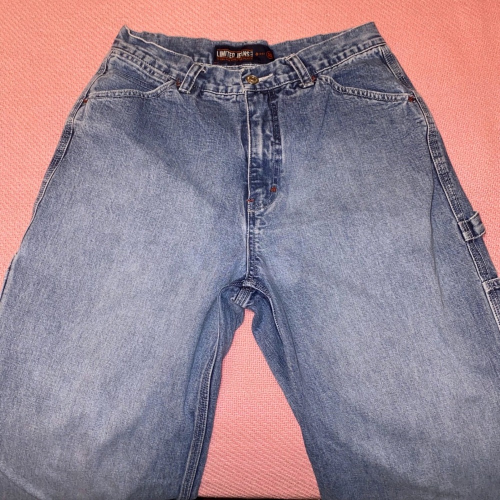 Vintage Limited Jeans Womens Carpenter Pants Size 8 Blue Denim Wide Leg Utility - Picture 3 of 8
